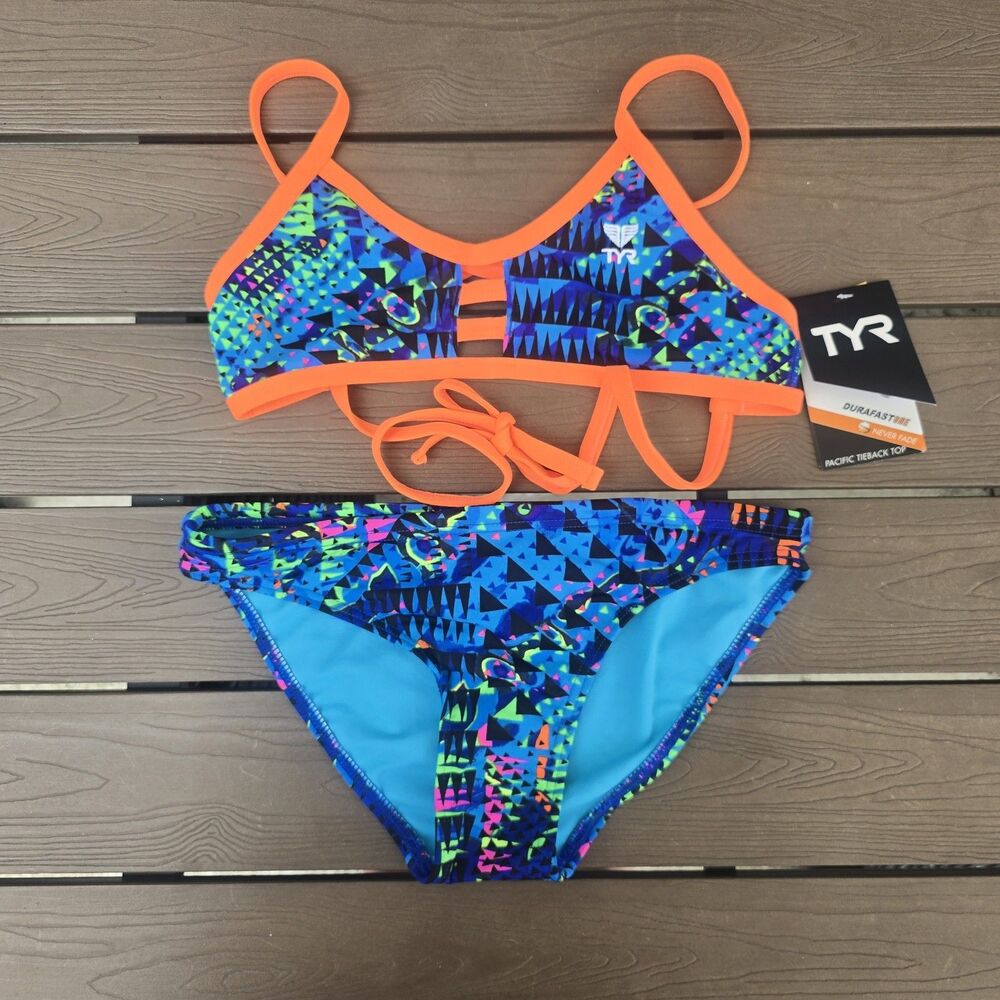 TYR Womens Durafast Machu Pacific Tieback Workout Bikini Size XS New